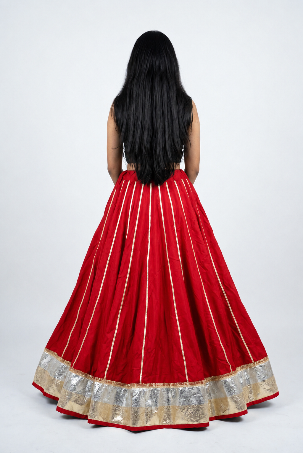 Banjara India Black Premium Rayon Kali Skirt/Chaniya – Skirt-Sona Chandi- Red