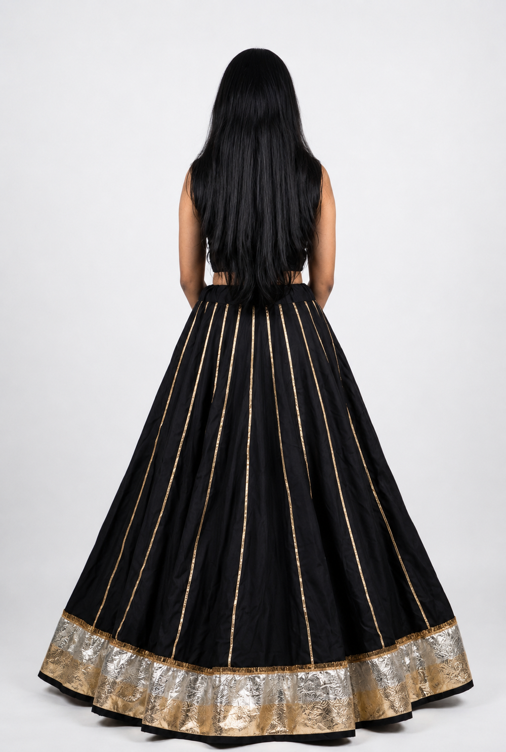 Banjara India Black Premium Rayon Kali Skirt/Chaniya – Skirt-Sona Chandi- Black