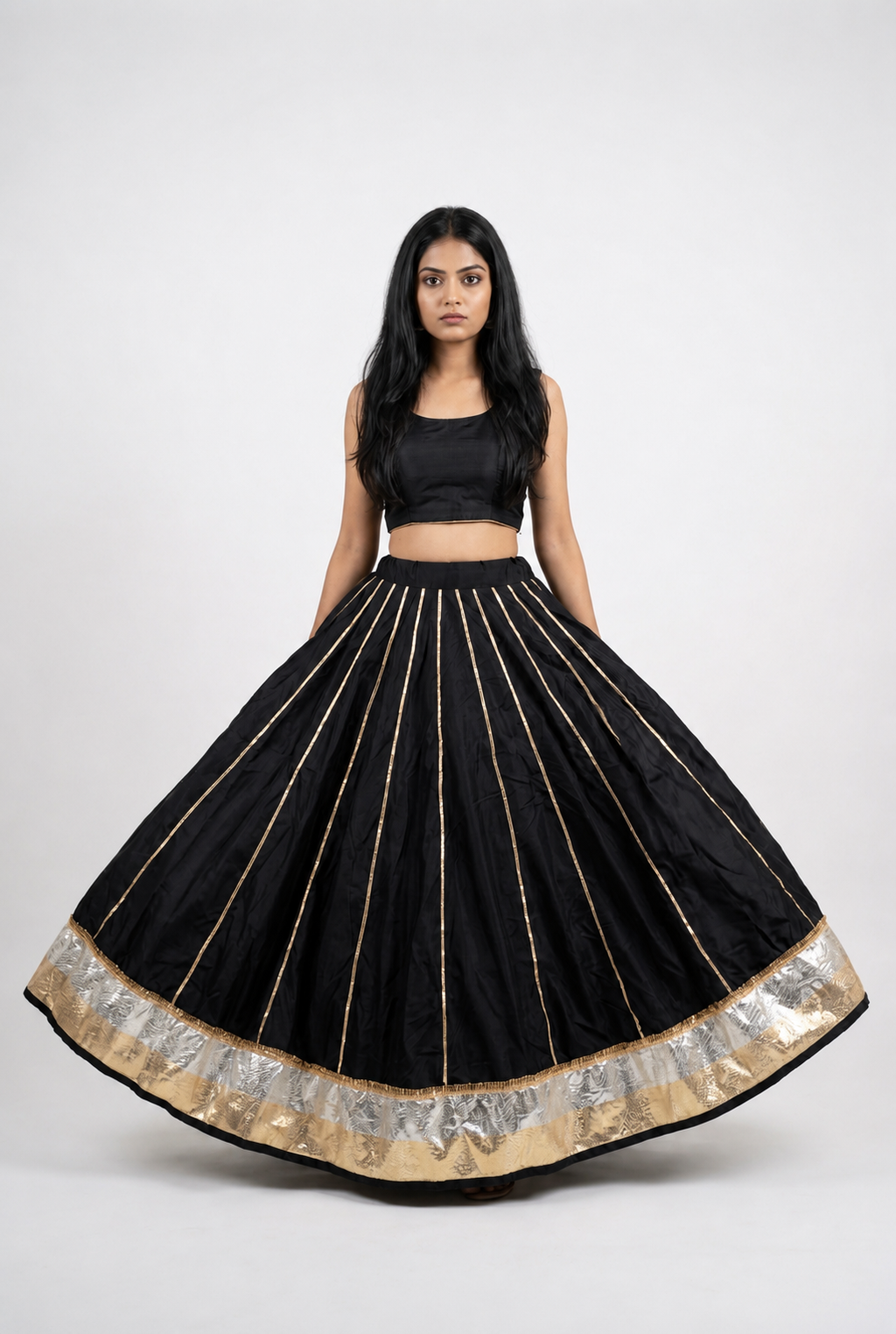 Banjara India Black Premium Rayon Kali Skirt/Chaniya – Skirt-Sona Chandi- Black