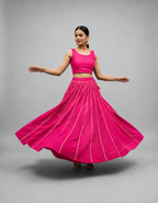 Banjara India Black Roman Silk Kali Skirt/Chaniya – Skirt-GoldenKali- Pink