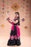 Banjara India Kutchi Embroidered Girls Chaniya Choli with Dupatta (CC-Bird)-Black