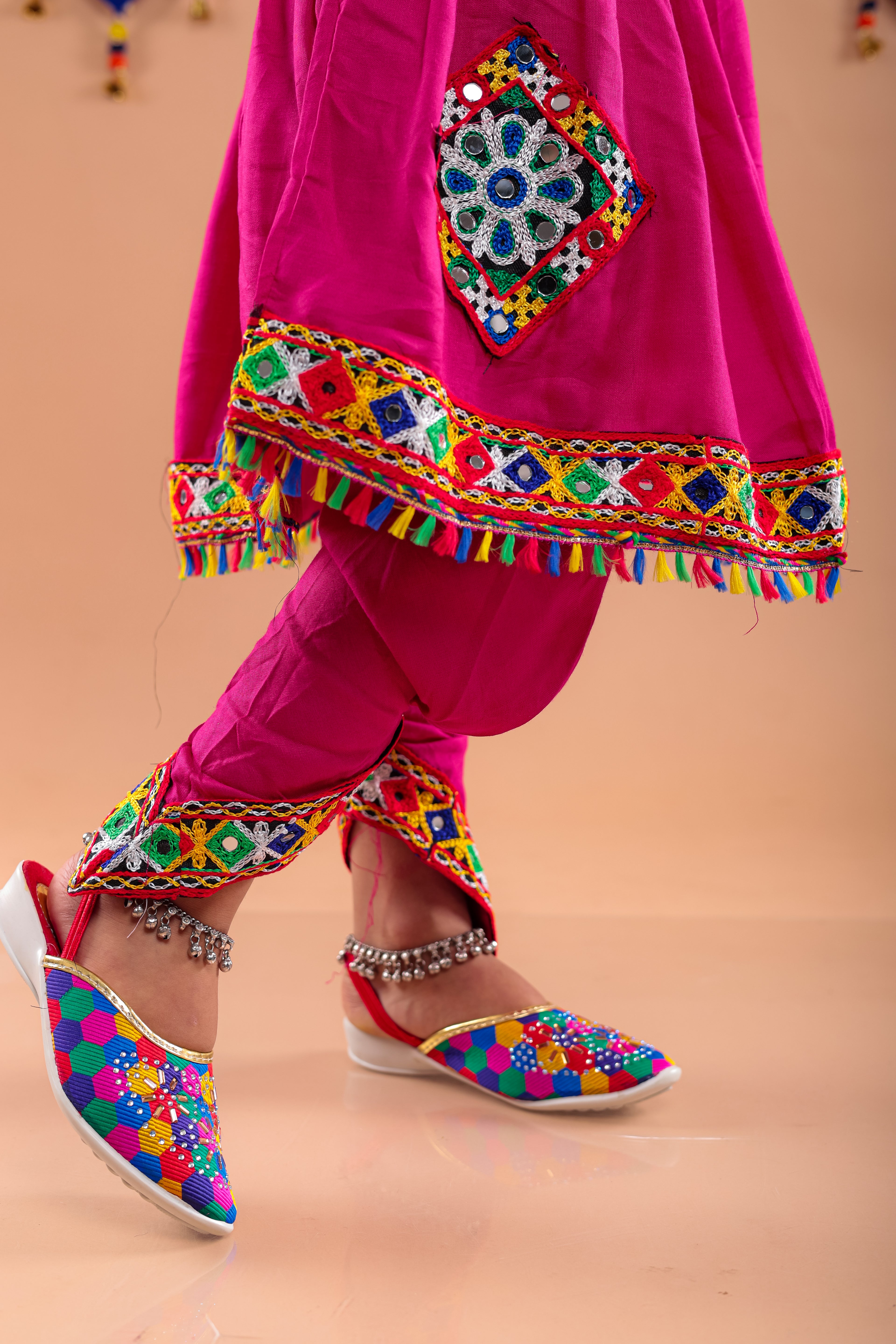 Banjara India Kutchi Embroidered Girls Dhoti Set (DHT-111) - Pink