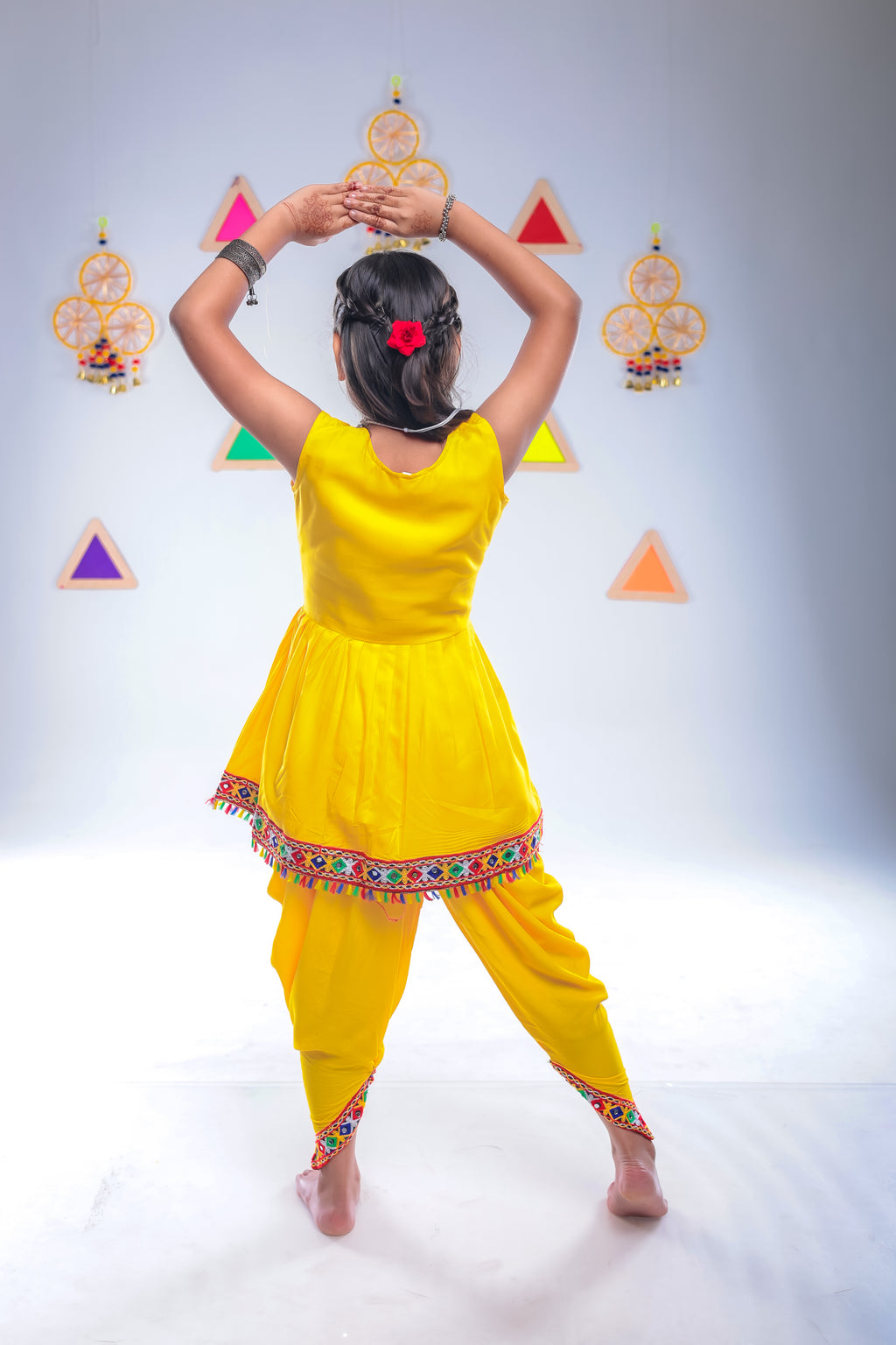 Banjara India Kutchi Embroidered Girls Dhoti Set (DHT-111) - Yellow