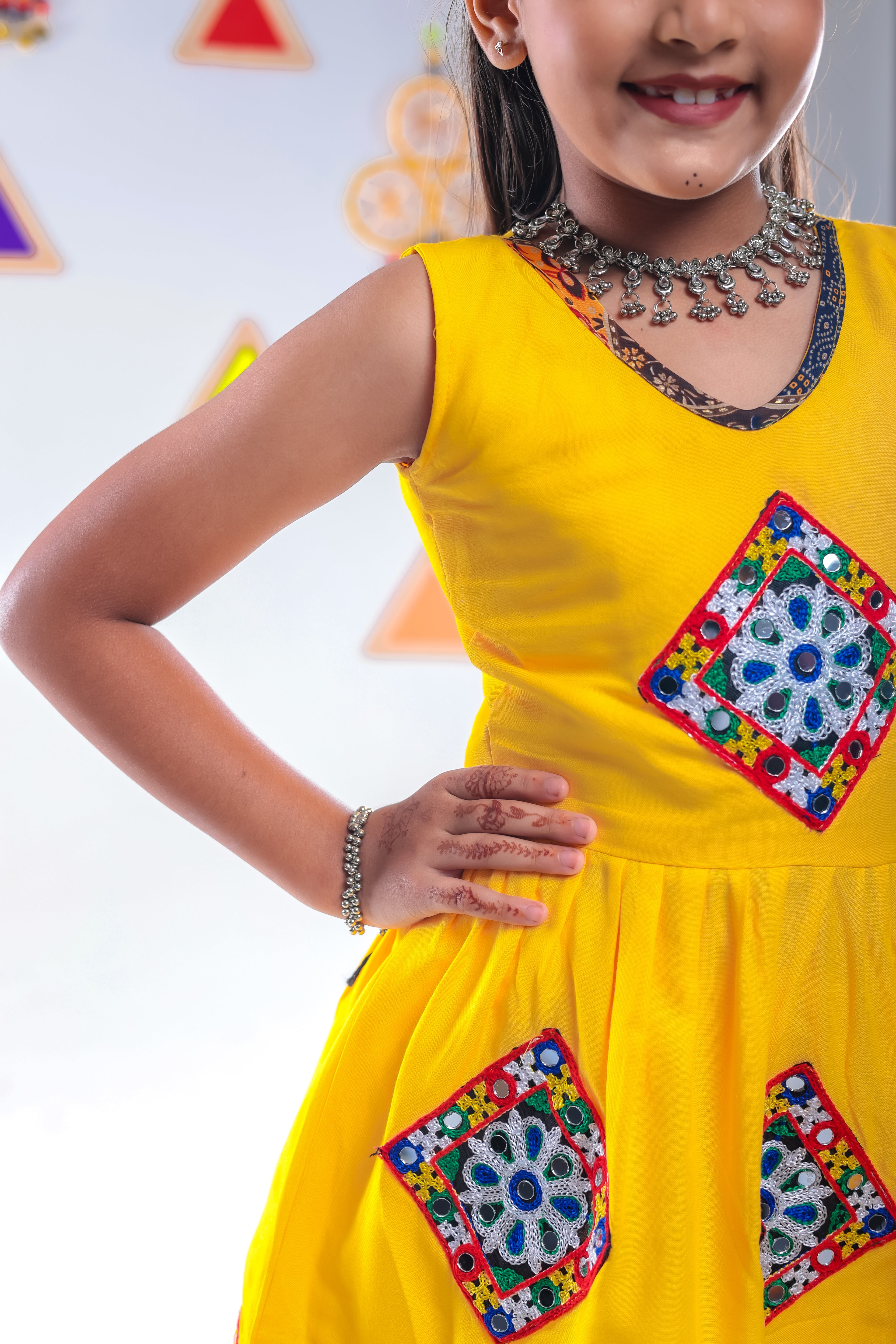 Banjara India Kutchi Embroidered Girls Dhoti Set (DHT-111) - Yellow