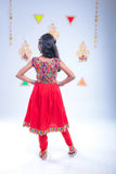 Banjara India Kutchi Emboidered White Girls Dhoti Set (DHT-222) -Red