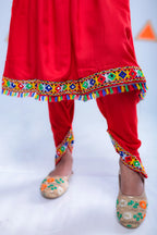 Banjara India Kutchi Emboidered White Girls Dhoti Set (DHT-222) -Red