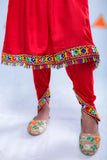 Banjara India Kutchi Emboidered White Girls Dhoti Set (DHT-222) -Red