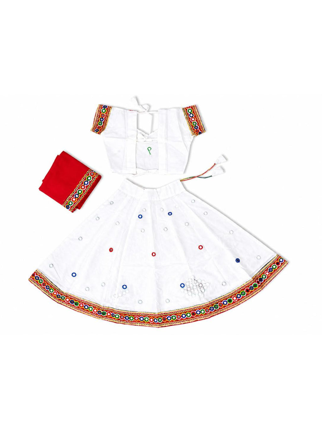 Banjara India Kutchi Embroidered Girls Chaniya Choli with Dupatta (CC-ButtaWork) - White