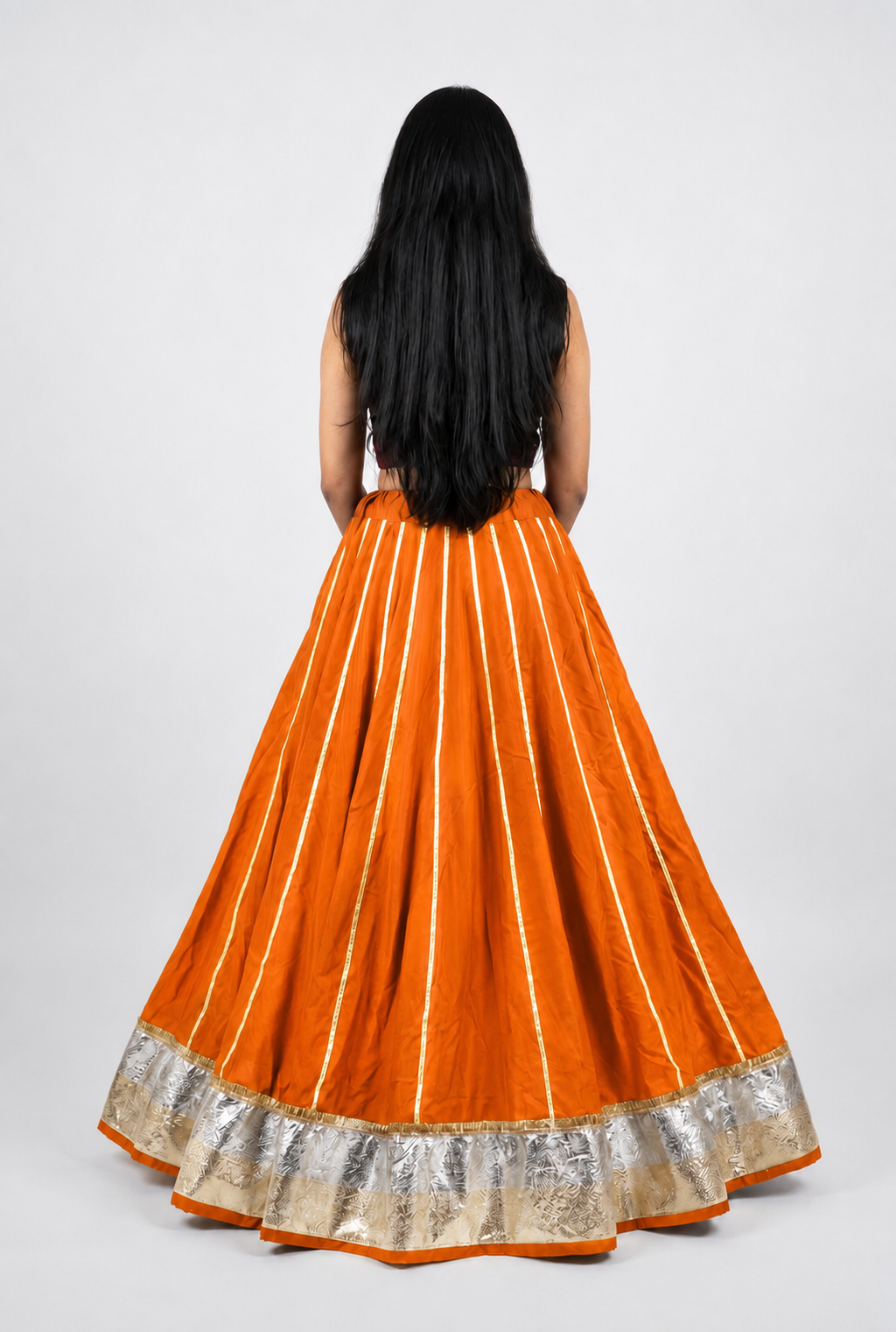 Banjara India Black Premium Rayon Kali Skirt/Chaniya – Skirt-Sona Chandi- Orange