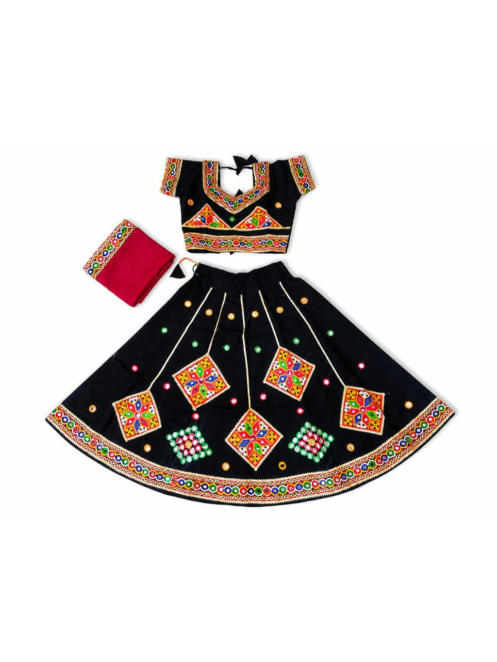 Banjara India Kutchi Embroidered Girls Chaniya Choli with Dupatta (CC-ButtaWork) - Black