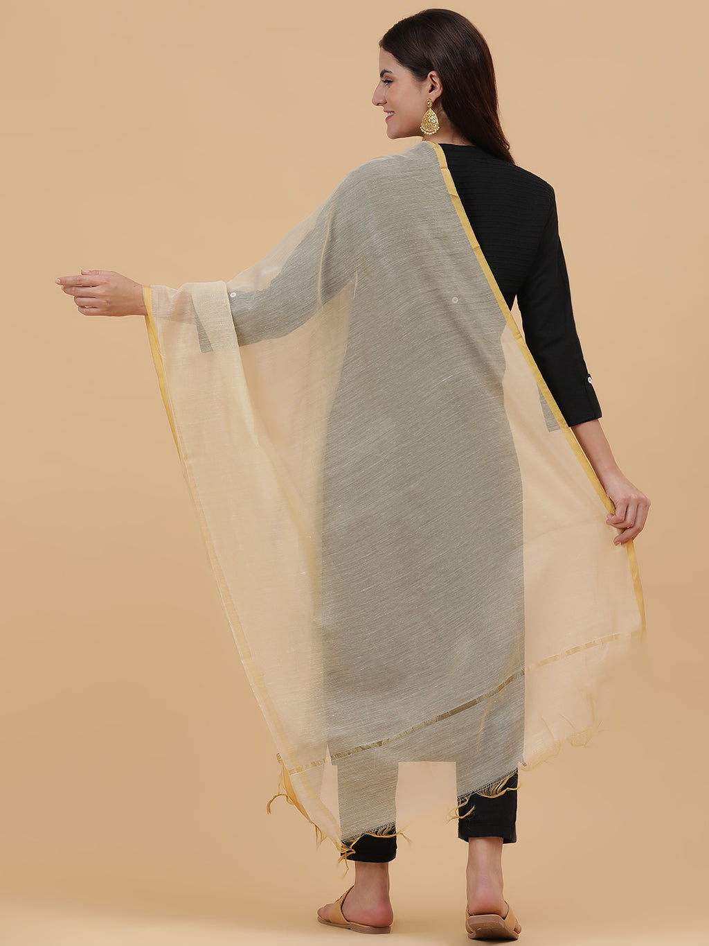 Banarasi Silk Dupatta- Beige (BNRS-Beige)