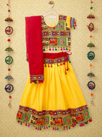 Banjara India Kutchi Embroidered Black Girls Chaniya Choli with Dupatta (CC1-WILD) - Yellow