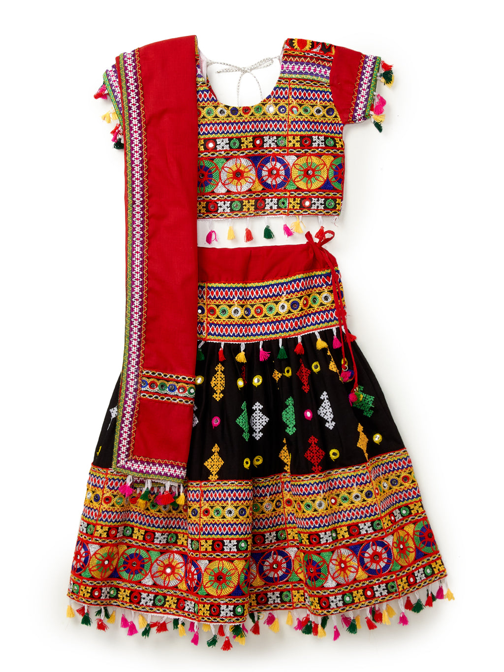 Banjara India Kutchi Emboidered Black Girls Lehenga Choli with Dupatta (CC-BTTA) - Black