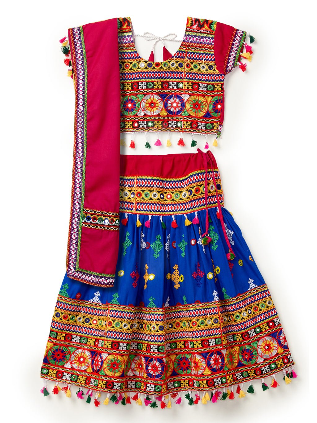 Banjara India Kutchi Emboidered Blue Girls Lehenga Choli with Dupatta (CC-BTTA) - Blue