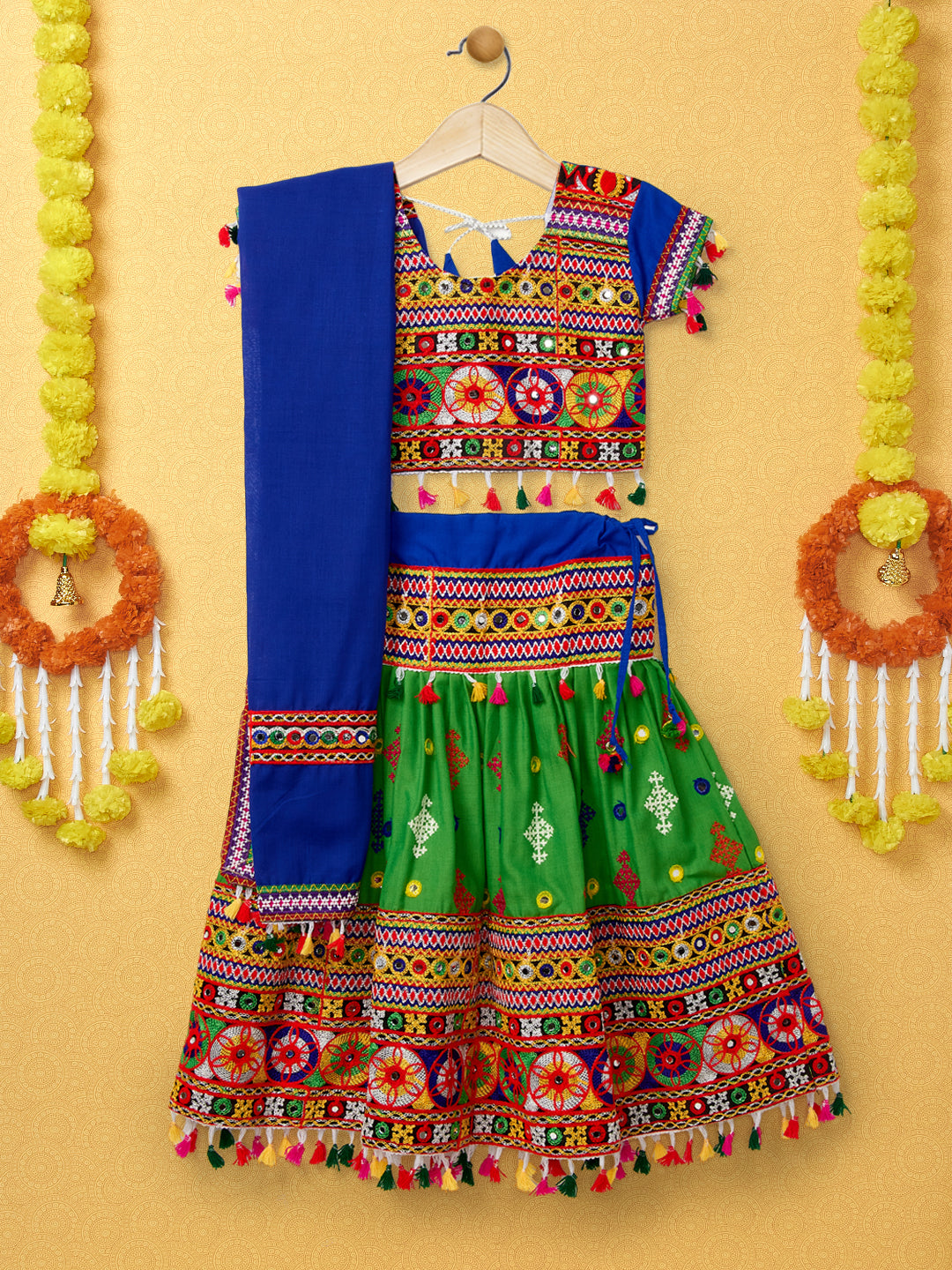 Banjara India Kutchi Emboidered Green Girls Lehenga Choli with Dupatta (CC-BTTA) - Green