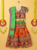 Banjara India Kutchi Emboidered Orange Girls Lehenga Choli with Dupatta (CC-BTTA) - Orange