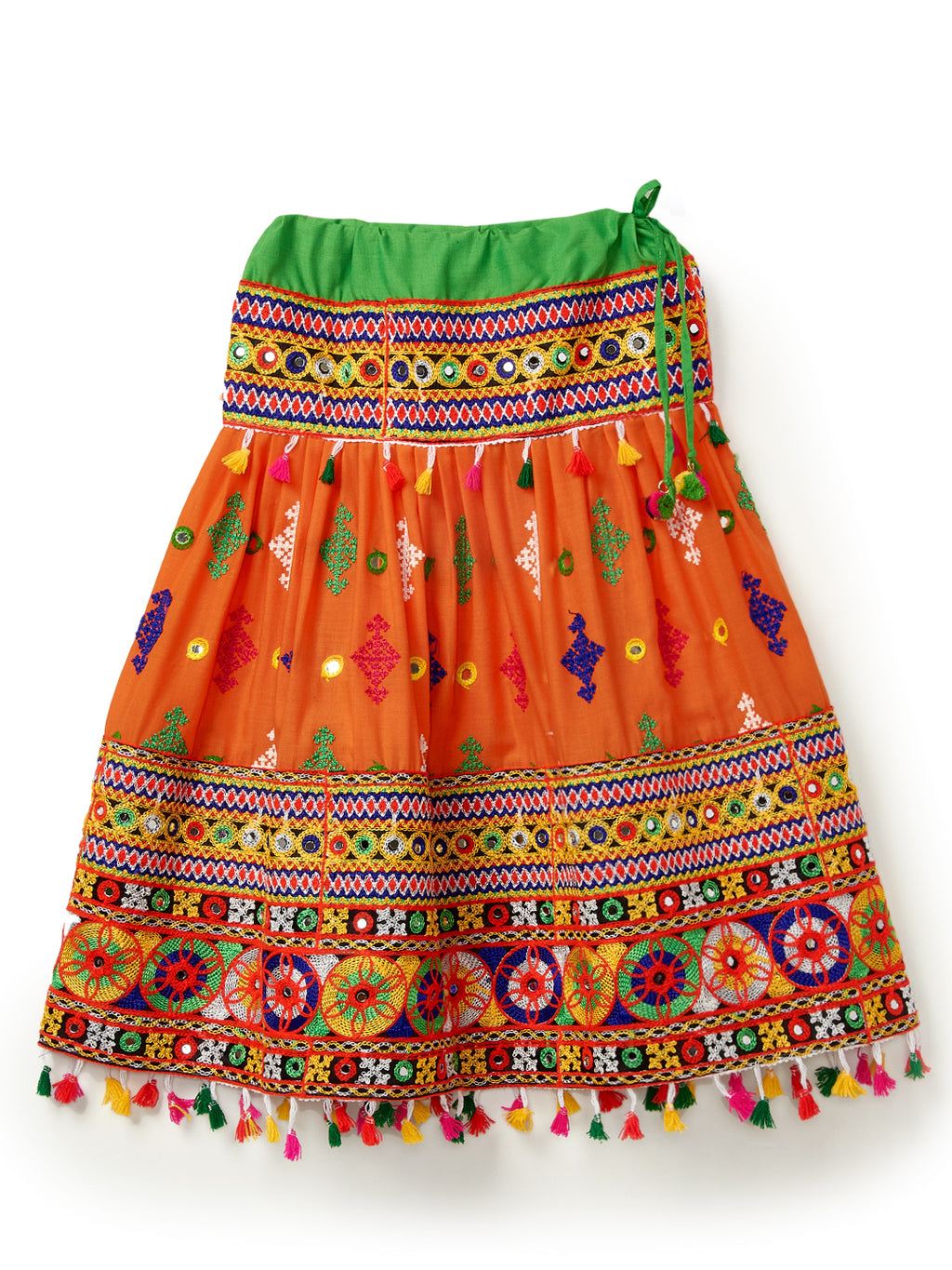 Banjara India Kutchi Emboidered Orange Girls Lehenga Choli with Dupatta (CC-BTTA) - Orange