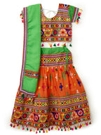 Banjara India Kutchi Emboidered Orange Girls Lehenga Choli with Dupatta (CC-BTTA) - Orange