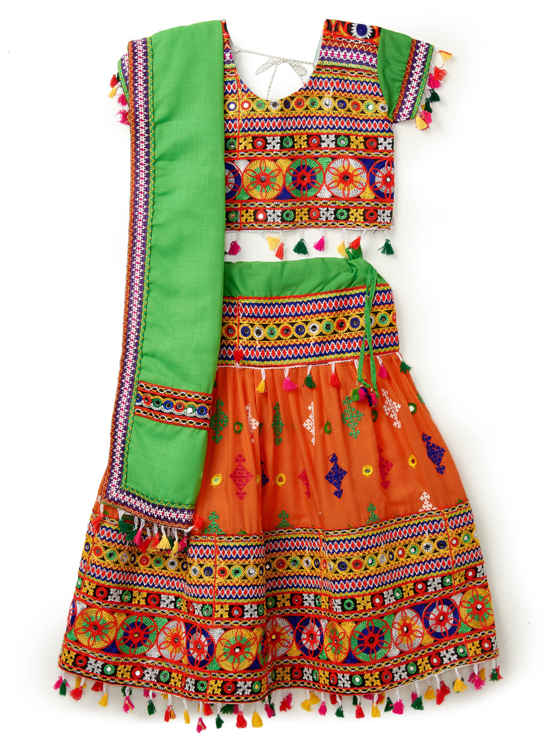Banjara India Kutchi Emboidered Orange Girls Lehenga Choli with Dupatta (CC-BTTA) - Orange
