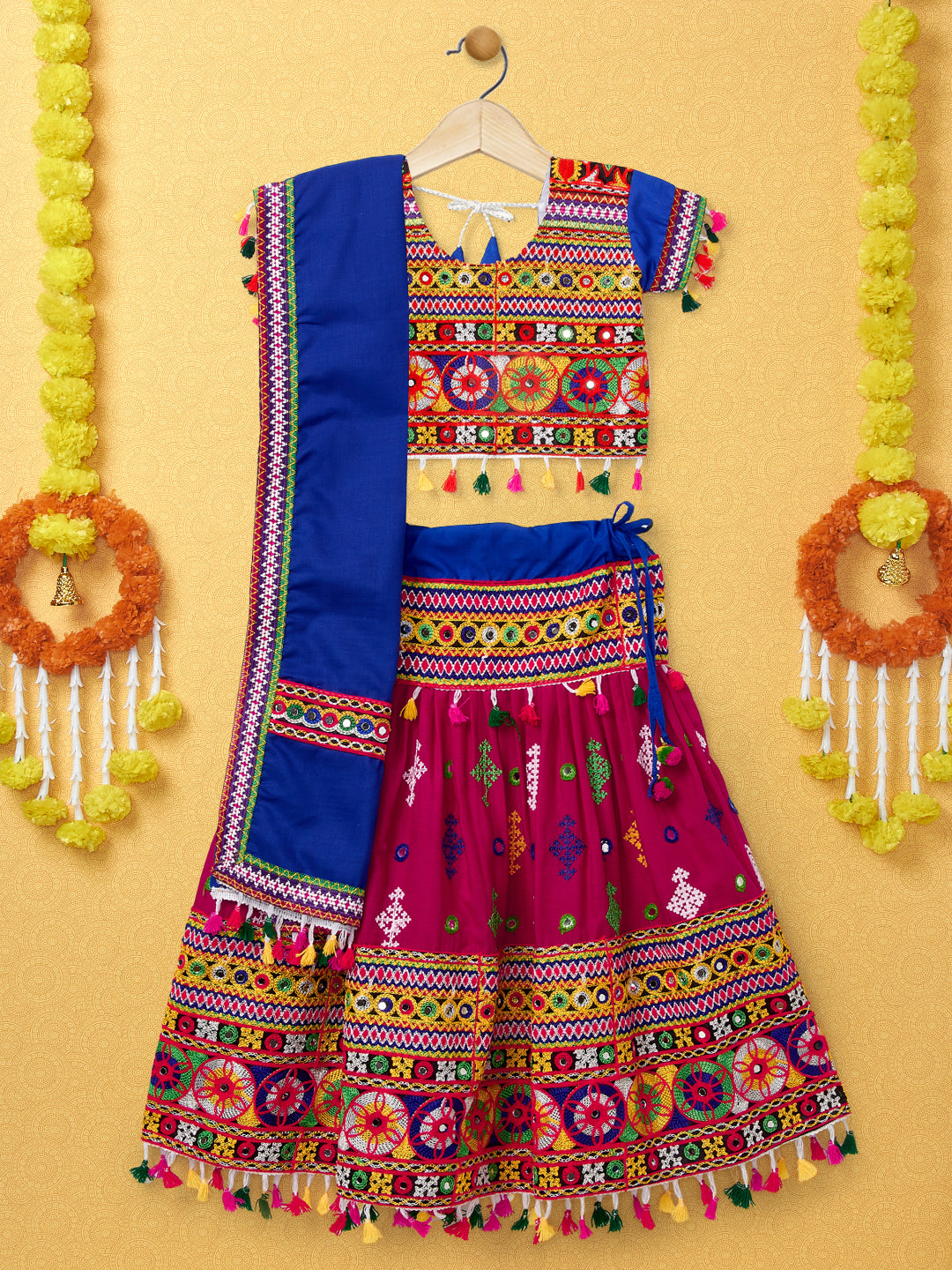 Banjara India Kutchi Emboidered Pink Girls Lehenga Choli with Dupatta (CC-BTTA) - Pink