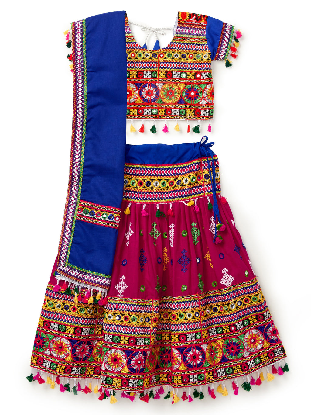 Banjara India Kutchi Emboidered Pink Girls Lehenga Choli with Dupatta (CC-BTTA) - Pink