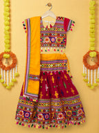 Banjara India Kutchi Emboidered Black Girls Lehenga Choli with Dupatta (CC-BTTA) - Red