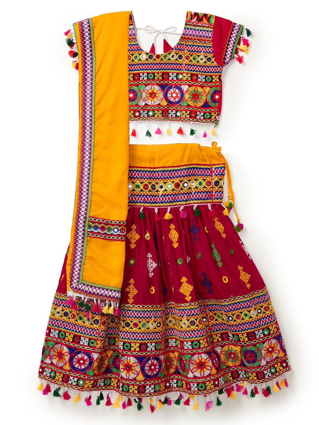 Banjara India Kutchi Emboidered Black Girls Lehenga Choli with Dupatta (CC-BTTA) - Red