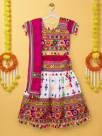 Banjara India Kutchi Emboidered White Girls Lehenga Choli with Dupatta (CC-BTTA) - White