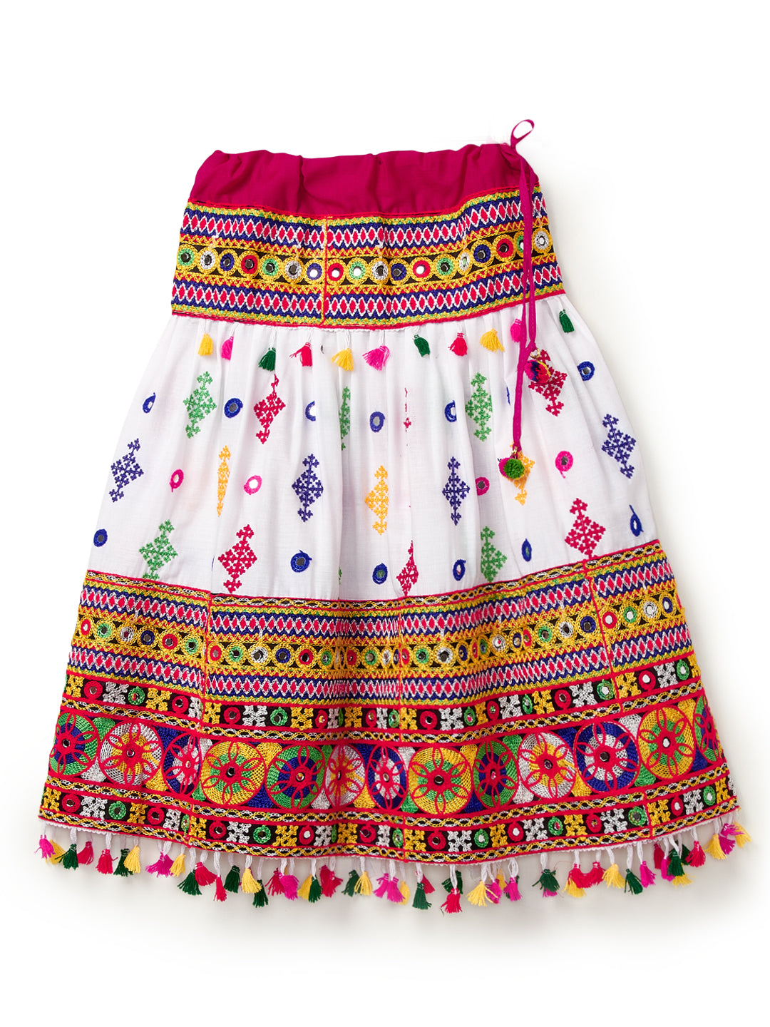 Banjara India Kutchi Emboidered White Girls Lehenga Choli with Dupatta (CC-BTTA) - White