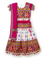 Banjara India Kutchi Emboidered White Girls Lehenga Choli with Dupatta (CC-BTTA) - White