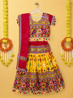 Banjara India Kutchi Emboidered Yellow Girls Lehenga Choli with Dupatta (CC-BTTA) - Yellow