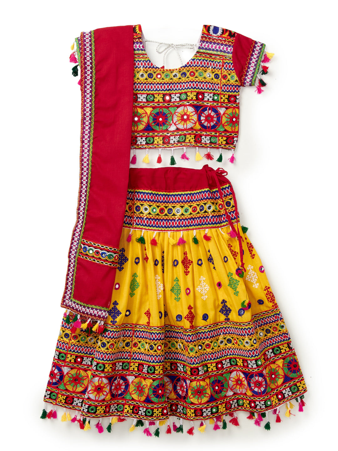 Banjara India Kutchi Emboidered Yellow Girls Lehenga Choli with Dupatta (CC-BTTA) - Yellow