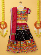 Banjara India Kutchi Emboidered Black Girls Chaniya Choli with Dupatta (CC-RSGL) - Black