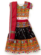 Banjara India Kutchi Emboidered Black Girls Chaniya Choli with Dupatta (CC-RSGL) - Black