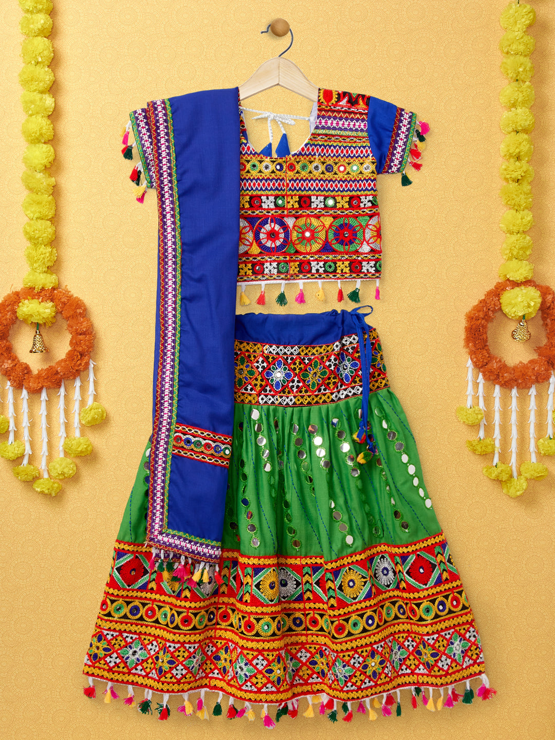 Banjara India Kutchi Emboidered Green Girls Chaniya Choli with Dupatta (CC-RSGL) - Green