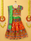 Banjara India Kutchi Emboidered Orange Girls Chaniya Choli with Dupatta (CC-RSGL) - ORANGE