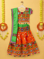Banjara India Kutchi Emboidered Orange Girls Chaniya Choli with Dupatta (CC-RSGL) - ORANGE