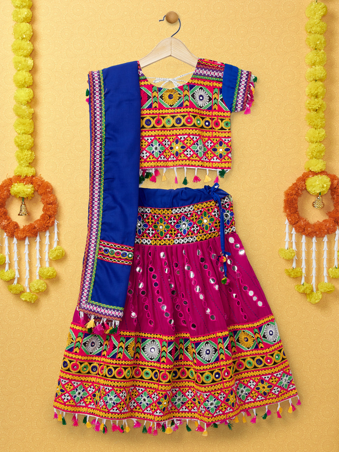 Banjara India Kutchi Emboidered Pink Girls Chaniya Choli with Dupatta (CC-RSGL) - Pink