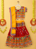 Banjara India Kutchi Emboidered Red Girls Chaniya Choli with Dupatta (CC-RSGL) - Red