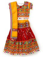 Banjara India Kutchi Emboidered Red Girls Chaniya Choli with Dupatta (CC-RSGL) - Red