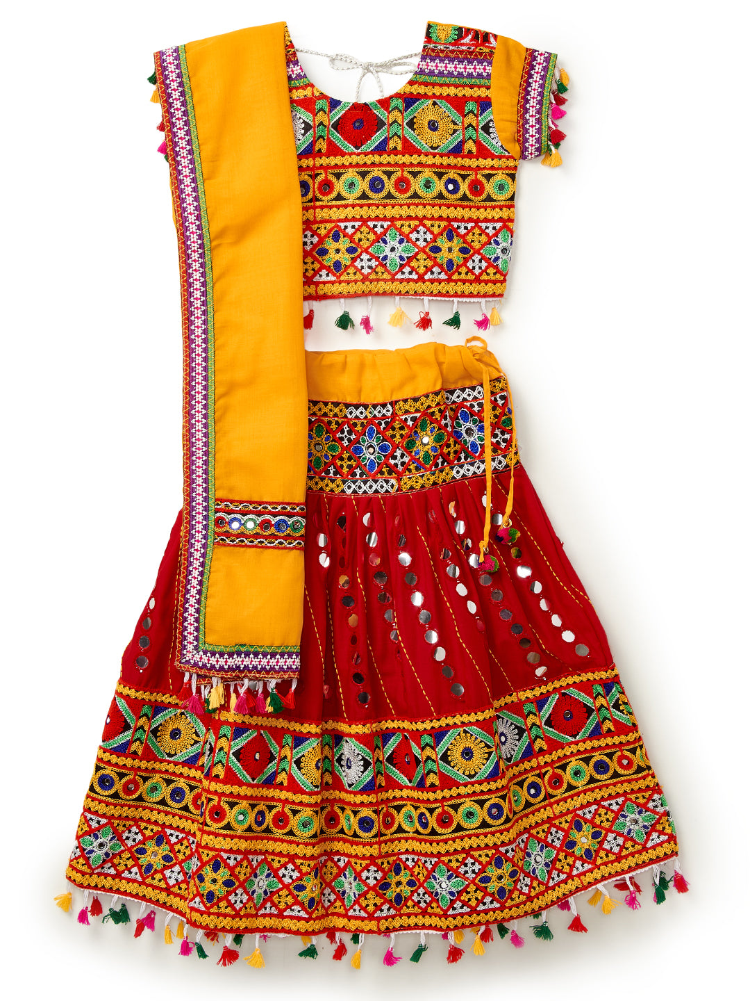 Banjara India Kutchi Emboidered Red Girls Chaniya Choli with Dupatta (CC-RSGL) - Red