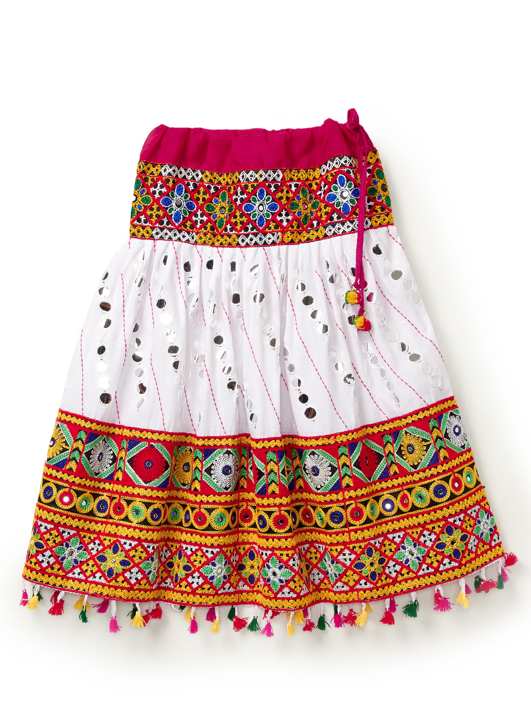 Banjara India Kutchi Emboidered White Girls Chaniya Choli with Dupatta (CC-RSGL) - WHITE