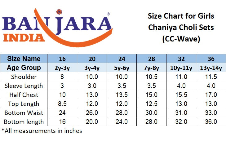 Banjara India Kutchi Emboidered Yellow Girls Chaniya Choli with Dupatta (CC-WAVE) - YELLOW