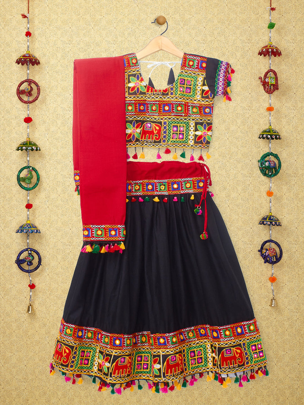 Banjara India Kutchi Emboidered Black Girls Chaniya Choli with Dupatta (CC1-WILD) - Black