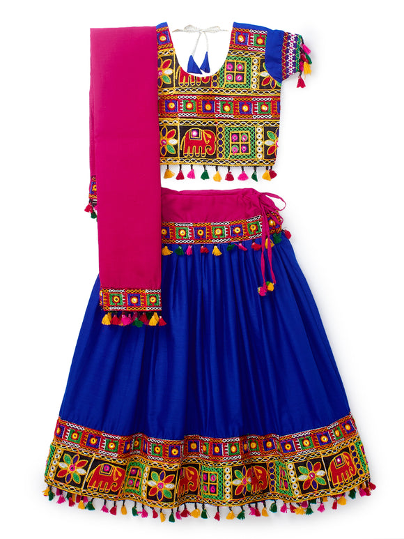 Banjara India Kutchi Emboidered Black Girls Chaniya Choli with Dupatta (CC1-WILD) - Blue