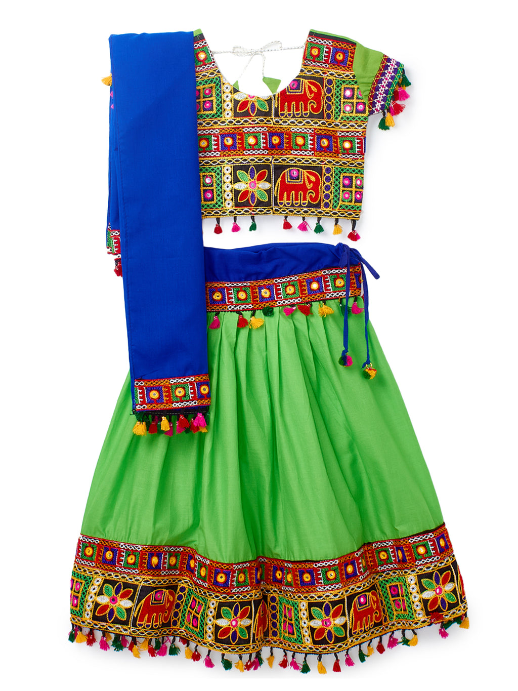 Banjara India Kutchi Emboidered Black Girls Chaniya Choli with Dupatta (CC1-WILD) - Green