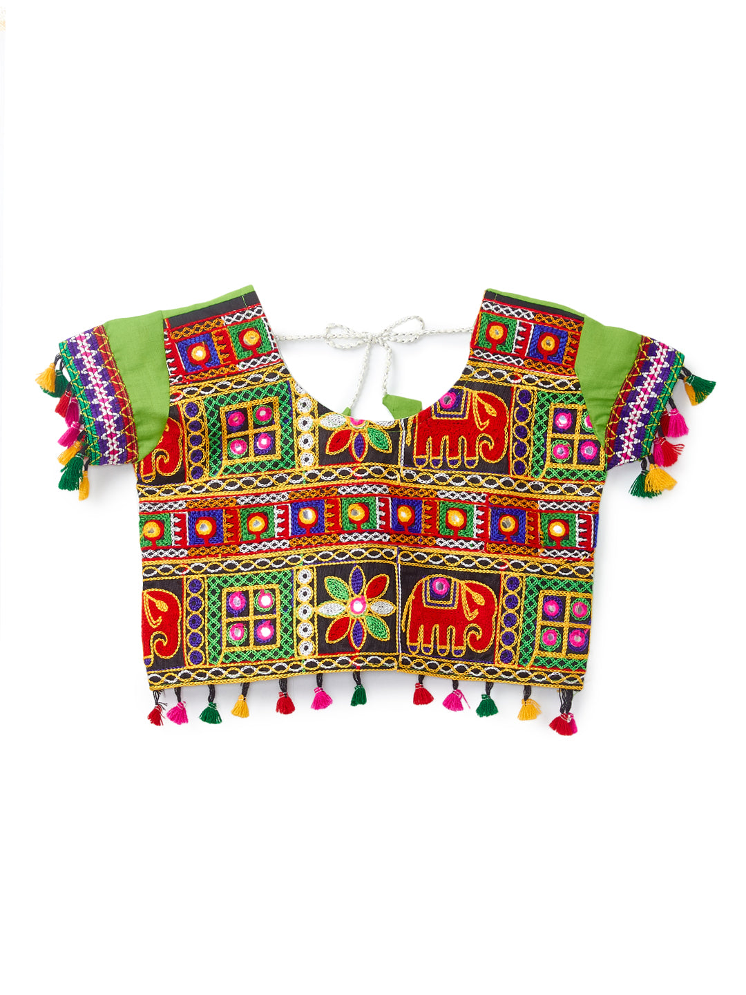 Banjara India Kutchi Emboidered Black Girls Chaniya Choli with Dupatta (CC1-WILD) - Green