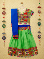 Banjara India Kutchi Emboidered Black Girls Chaniya Choli with Dupatta (CC1-WILD) - Green