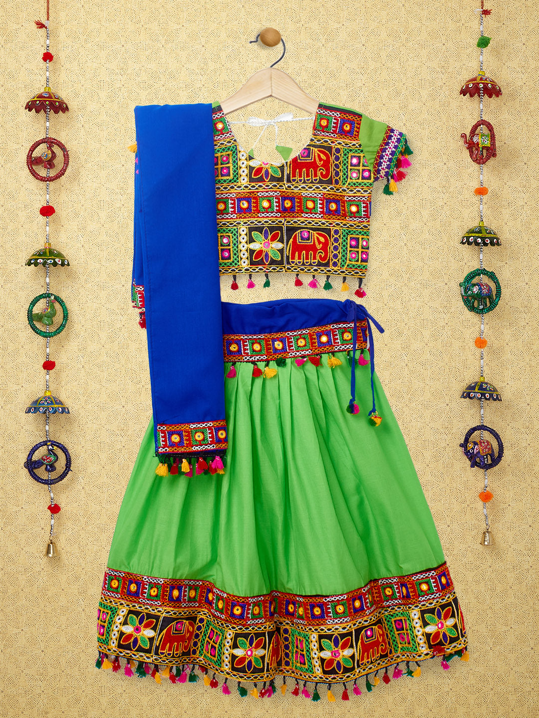 Banjara India Kutchi Emboidered Black Girls Chaniya Choli with Dupatta (CC1-WILD) - Green