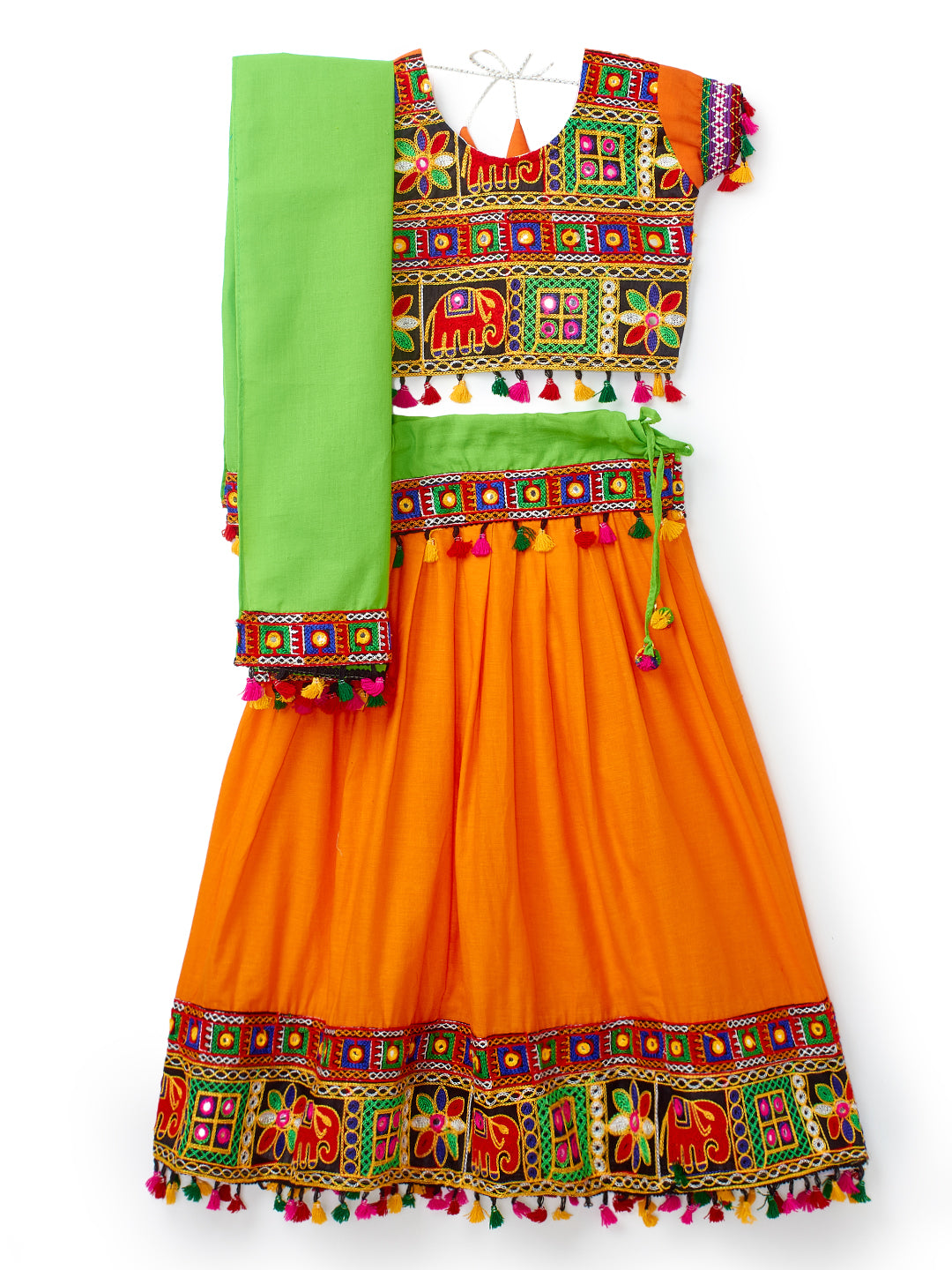 Banjara India Kutchi Embroidered Black Girls Chaniya Choli with Dupatta (CC1-WILD) - Orange
